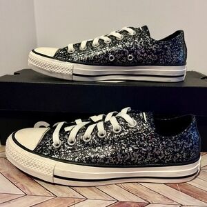 Converse Chuck Taylor All Star Womens 6.5 Black Silver Glitter Sneakers A11138C